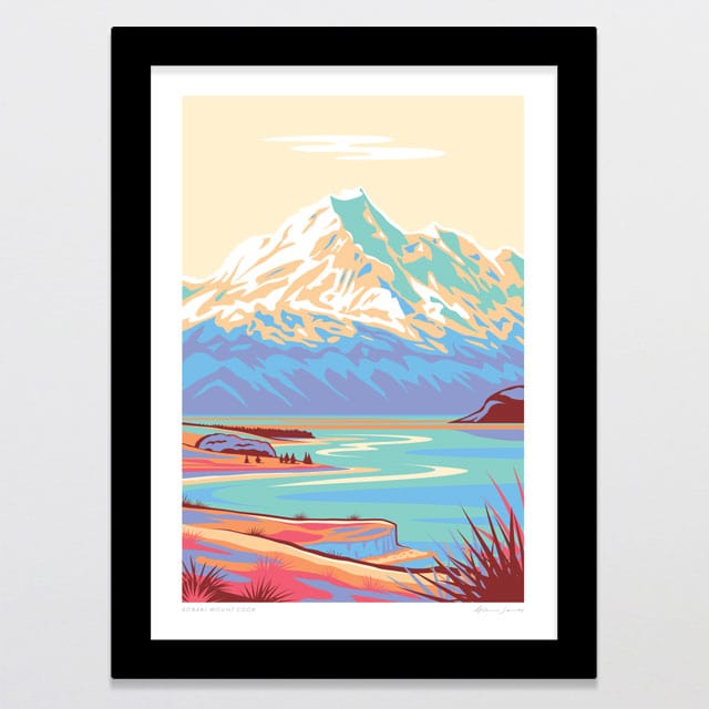 Glenn Jones Art Aoraki Mount Cook Alternative Colour 2024 Art Print Art Print A4 / Black