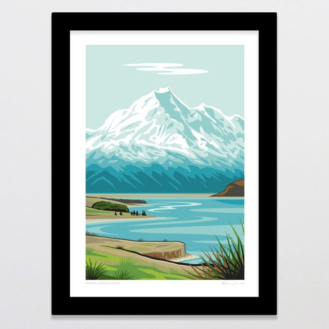 Glenn Jones Art Aoraki Mount Cook Art Print Art Print A4 / Black