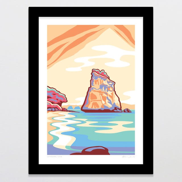 Glenn Jones Art Cathedral Cove Alternative Colour 2024 Art Print Art Print A4 / Black