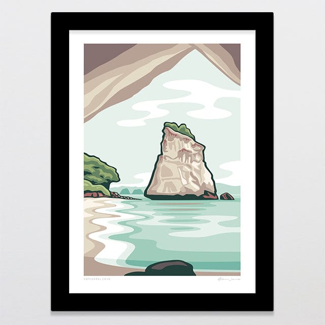 Glenn Jones Art Cathedral Cove Alternative Colour 2025 Art Print Art Print A4 / Black