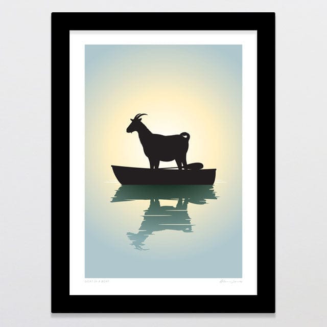 Glenn Jones Art Goat In A Boat Art Print A4 / Black