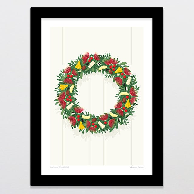 Glenn Jones Art Kiwiana Christmas Art Print A4 / Black