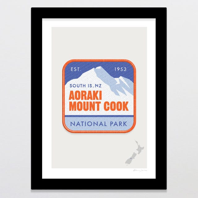 Glenn Jones Art National Park Patch - Aoraki Mount Cook Art Print Art Print A4 / Black