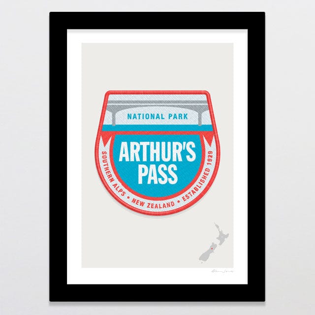 Glenn Jones Art National Park Patch - Arthur's Pass Art Print Art Print A4 / Black