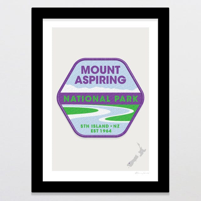 Glenn Jones Art National Park Patch - Mount Aspiring Art Print Art Print A4 / Black