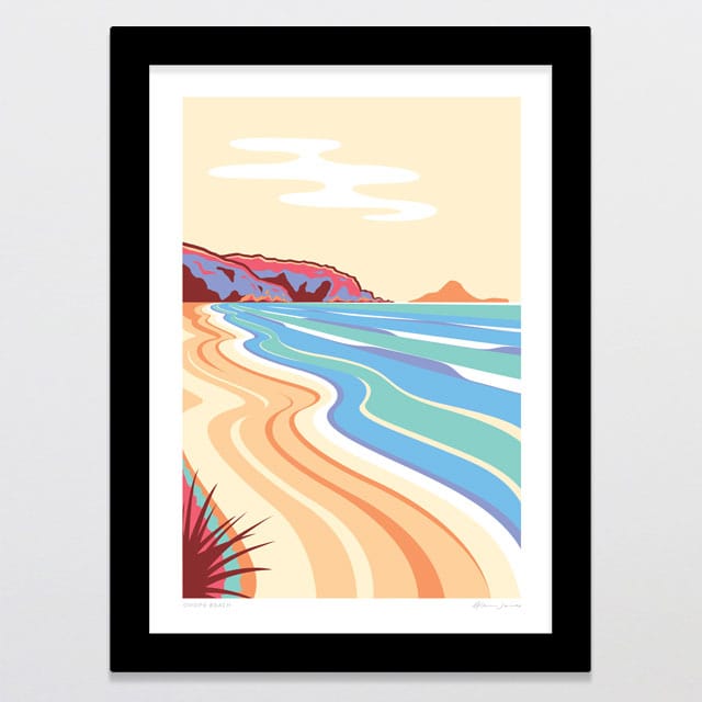 Glenn Jones Art Ohope Beach Alternative Colour 2024  Art Print Art Print A4 / Black