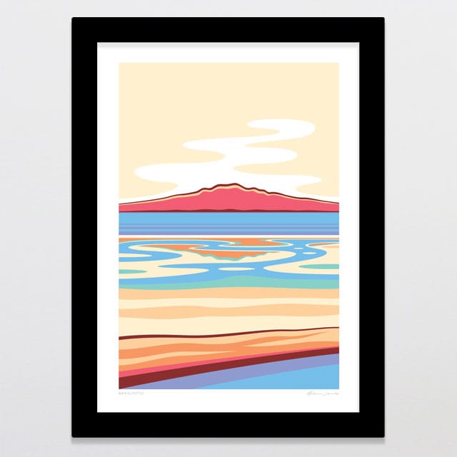 Glenn Jones Art Rangitoto Alternative Colour 2024 Art Print Art Print A4 / Black