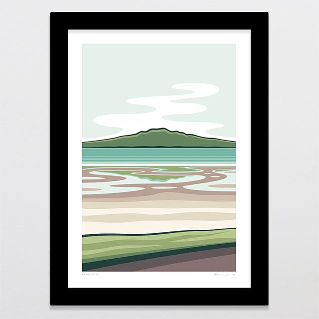 Glenn Jones Art Rangitoto Alternative Colour 2025 Art Print Art Print A4 / Black