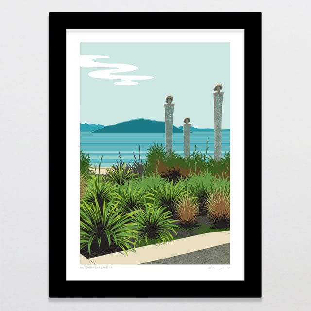 Glenn Jones Art Rotorua Lakefront Art Print Art Print A4 / Black