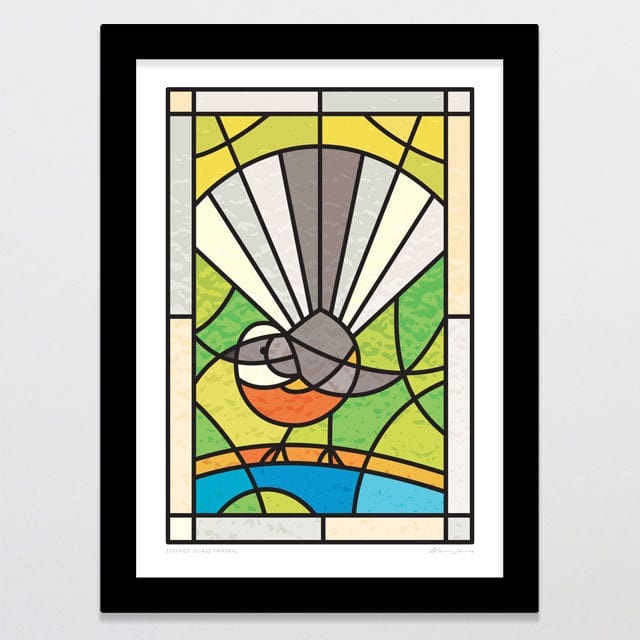 Glenn Jones Art Stained Glass Fantail Art Print Art Print A4 / Black