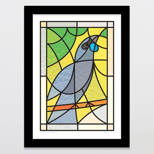 Glenn Jones Art Stained Glass Kokako Art Print Art Print A4 / Black