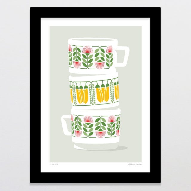 Glenn Jones Art Tea Cups Art Print A4 / Black