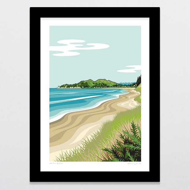 Glenn Jones Art Wainui Beach Art Print Art Print A4 / Black