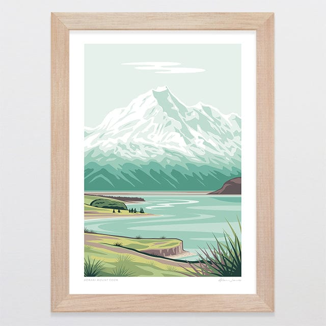 Glenn Jones Art Aoraki Mount Cook Alternative Colour 2025 Art Print Art Print A4 / Oak