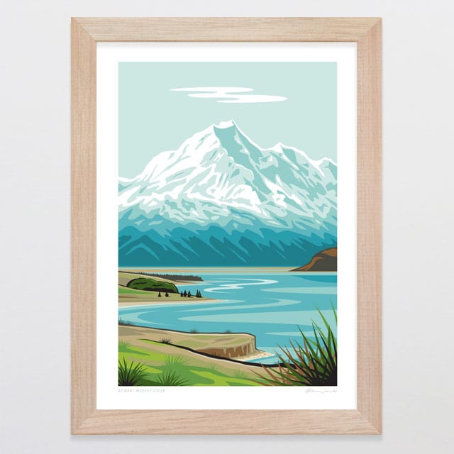 Glenn Jones Art Aoraki Mount Cook Art Print Art Print A4 / Oak