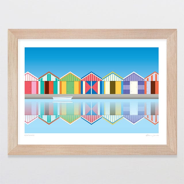 Glenn Jones Art Boatsheds Art Print Art Print A4 / Oak