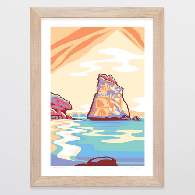 Glenn Jones Art Cathedral Cove Alternative Colour 2024 Art Print Art Print A4 / Oak