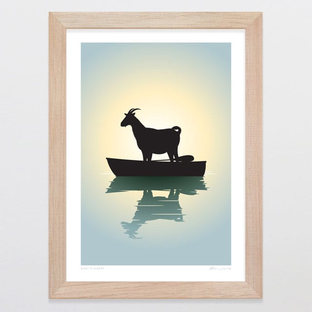 Glenn Jones Art Goat In A Boat Art Print A4 / Oak