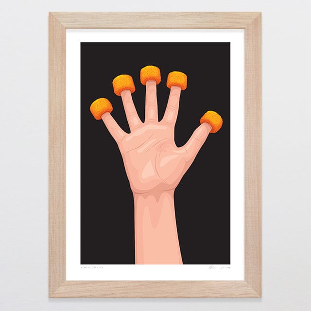 Glenn Jones Art Kiwi High Five Art Print A4 / Oak