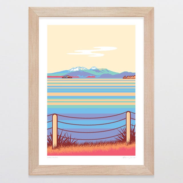 Glenn Jones Art Lake Taupo Alternative Colour 2024  Art Print Art Print A4 / Oak