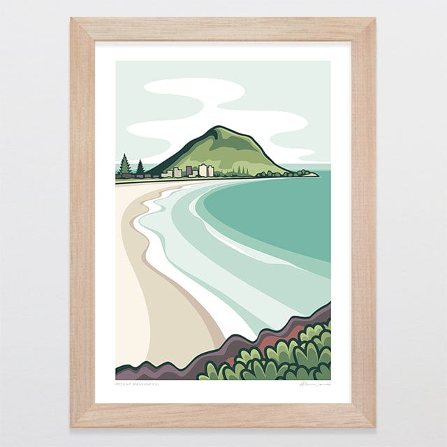 Glenn Jones Art Mount Maunganui Alternative Colour 2025 Art Print Art Print A4 / Oak