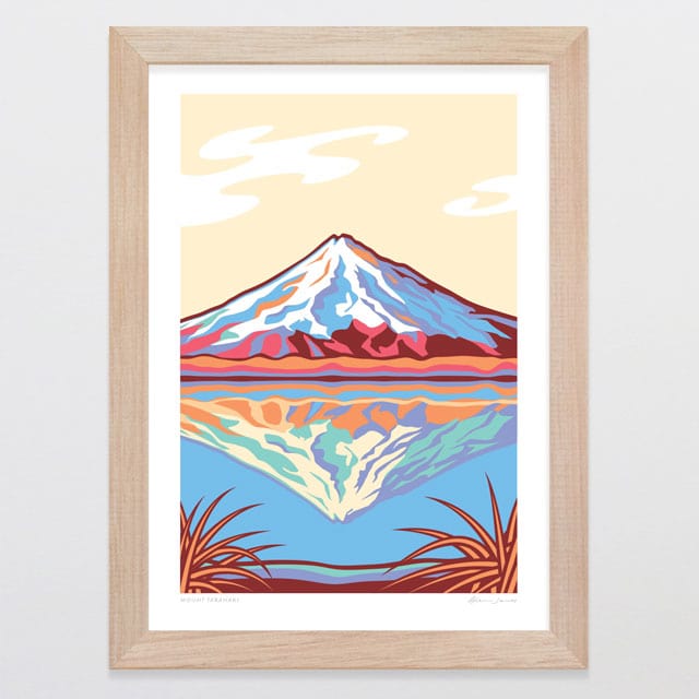 Glenn Jones Art Mount Taranaki Alternative Colour 2024  Art Print Art Print A4 / Oak