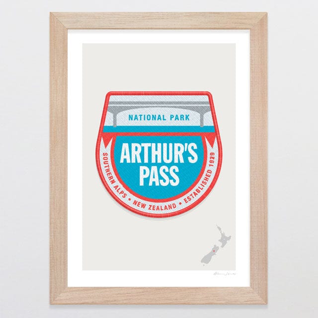 Glenn Jones Art National Park Patch - Arthur's Pass Art Print Art Print A4 / Oak