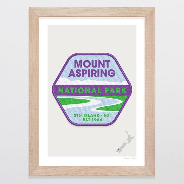 Glenn Jones Art National Park Patch - Mount Aspiring Art Print Art Print A4 / Oak