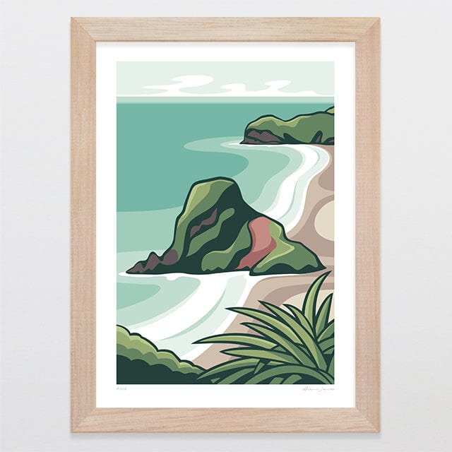 Glenn Jones Art Piha Alternative Colour 2025 Art Print Art Print A4 / Oak