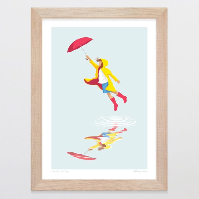 Glenn Jones Art Puddle Jumping Art Print Art Print A4 / Oak