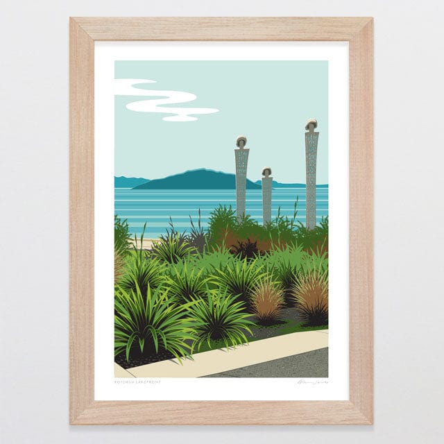 Glenn Jones Art Rotorua Lakefront Art Print Art Print A4 / Oak