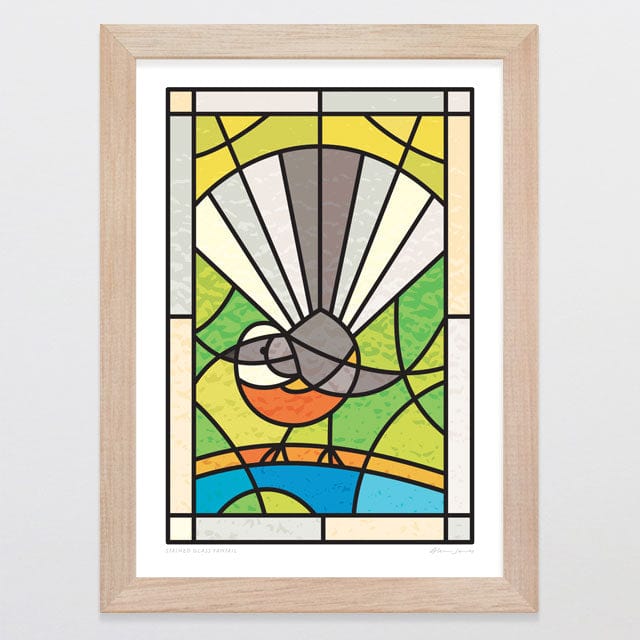 Glenn Jones Art Stained Glass Fantail Art Print Art Print A4 / Oak