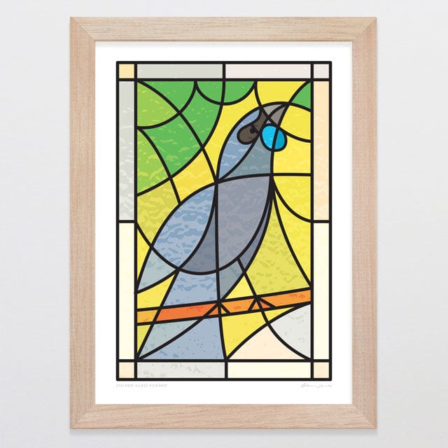 Glenn Jones Art Stained Glass Kokako Art Print Art Print A4 / Oak