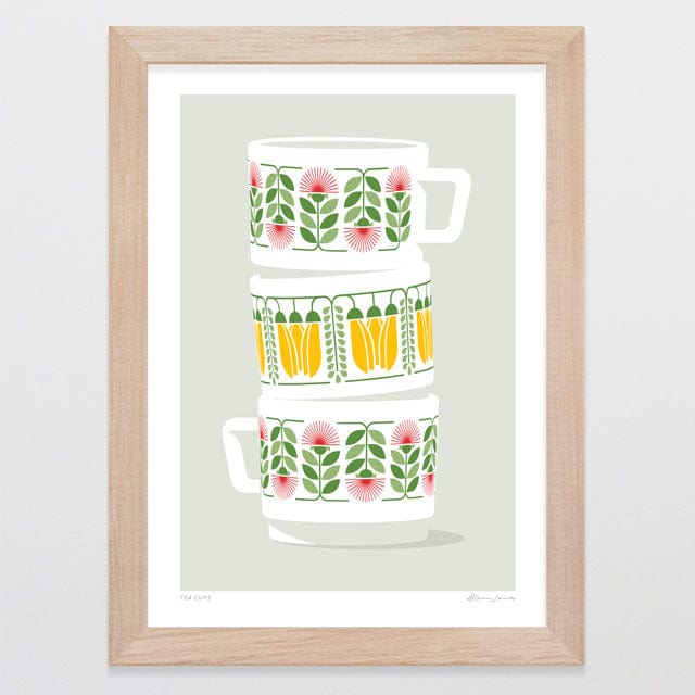 Glenn Jones Art Tea Cups Art Print A4 / Oak