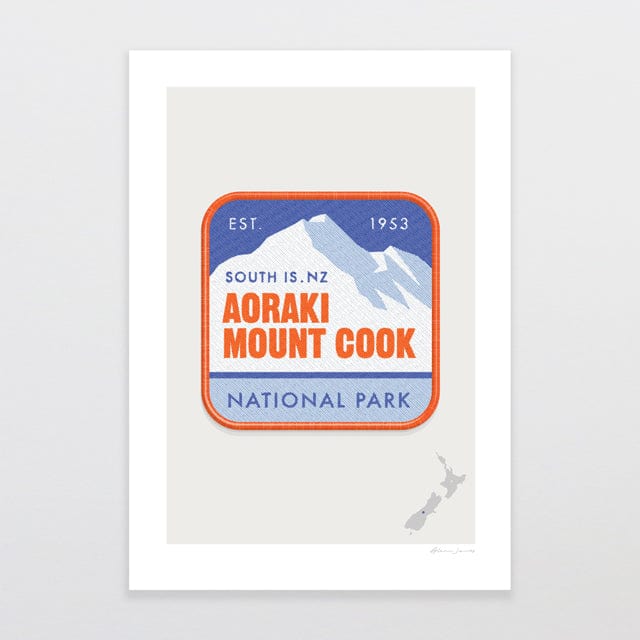 Glenn Jones Art National Park Patch - Aoraki Mount Cook Art Print Art Print A4 / Unframed