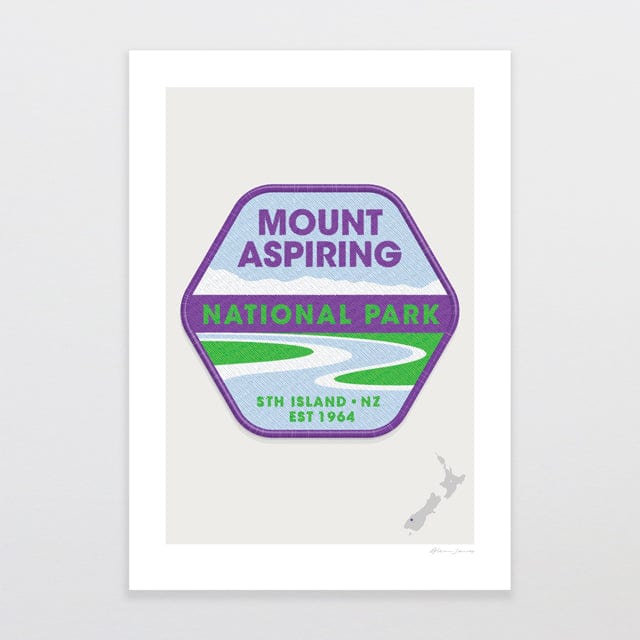 Glenn Jones Art National Park Patch - Mount Aspiring Art Print Art Print A4 / Unframed