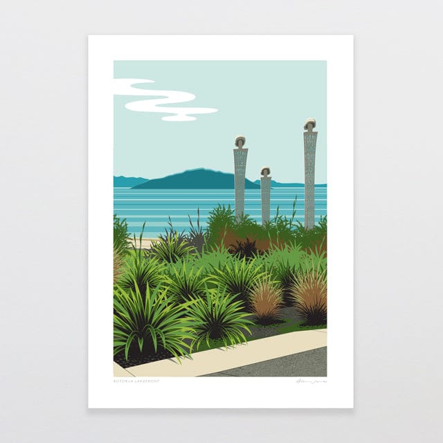 Glenn Jones Art Rotorua Lakefront Art Print Art Print A4 / Unframed