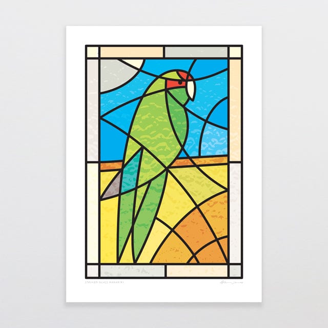 Glenn Jones Art Stained Glass Kakariki Art Print Art Print A4 / Unframed