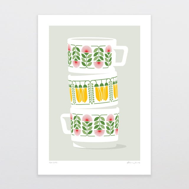 Glenn Jones Art Tea Cups Art Print A4 / Unframed