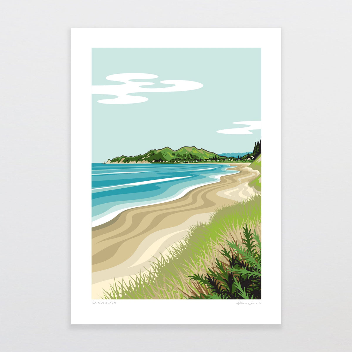 Glenn Jones Art Wainui Beach Art Print Art Print A4 / Unframed