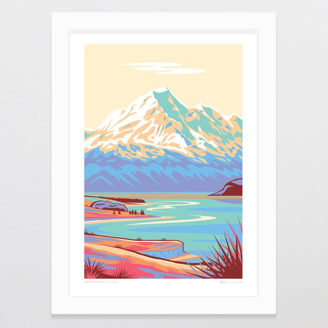 Glenn Jones Art Aoraki Mount Cook Alternative Colour 2024 Art Print Art Print A4 / White