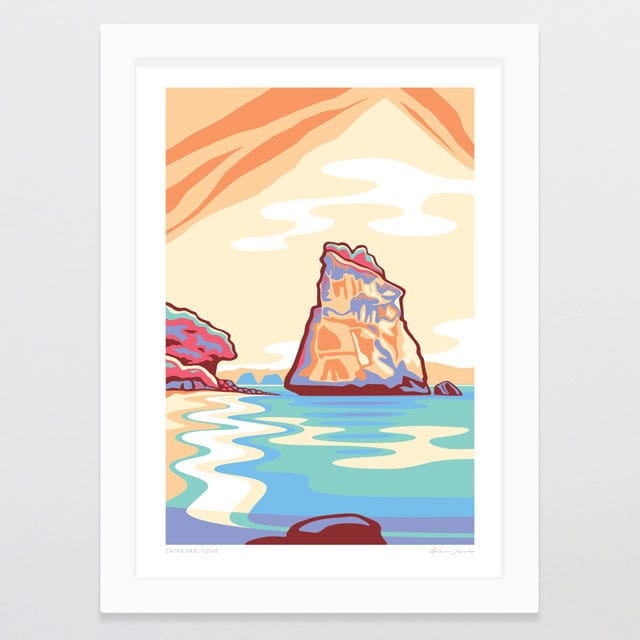 Glenn Jones Art Cathedral Cove Alternative Colour 2024 Art Print Art Print A4 / White