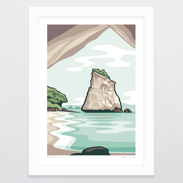 Glenn Jones Art Cathedral Cove Alternative Colour 2025 Art Print Art Print A4 / White