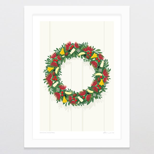 Glenn Jones Art Kiwiana Christmas Art Print A4 / White