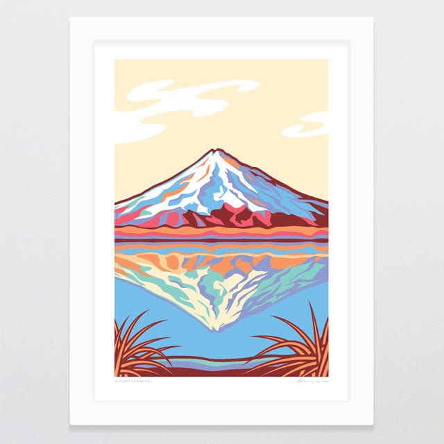 Glenn Jones Art Mount Taranaki Alternative Colour 2024  Art Print Art Print A4 / White