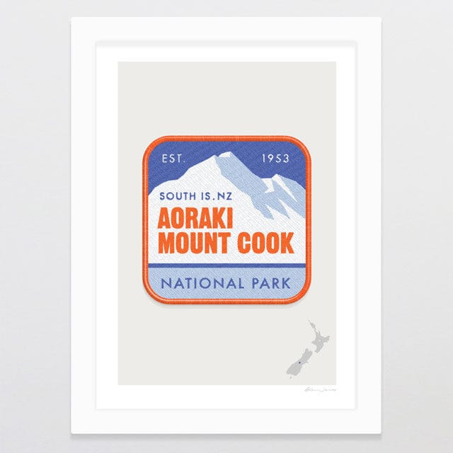 Glenn Jones Art National Park Patch - Aoraki Mount Cook Art Print Art Print A4 / White