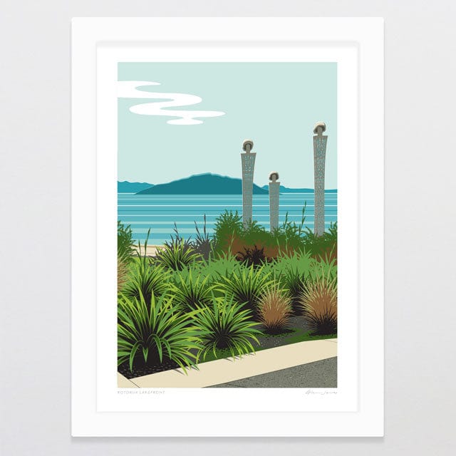 Glenn Jones Art Rotorua Lakefront Art Print Art Print A4 / White