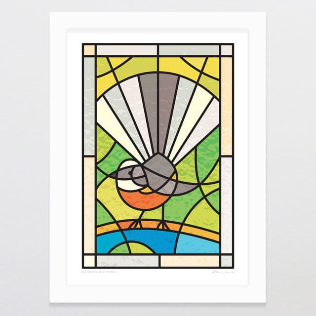 Glenn Jones Art Stained Glass Fantail Art Print Art Print A4 / White