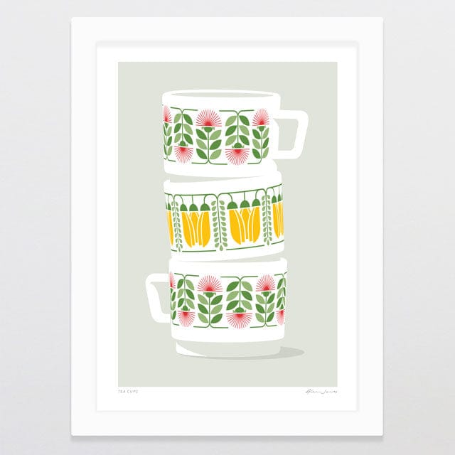 Glenn Jones Art Tea Cups Art Print A4 / White