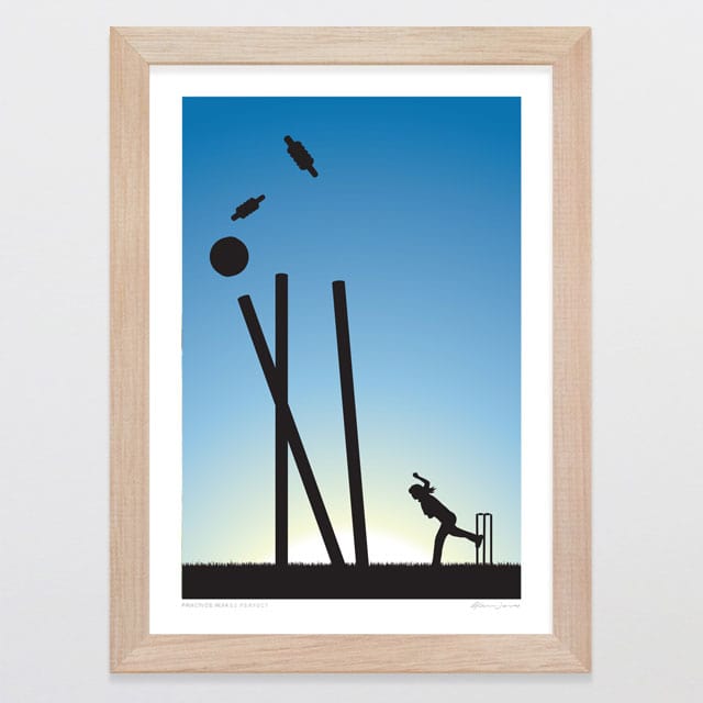 Glenn Jones Art Copy of Practice Makes Perfect - Cricket Girl Art Print Art Print A4 / Oak